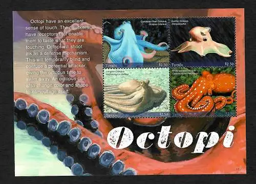 Tuvalu: Octopi: Tintenfische, Octopus, Block postfrisch