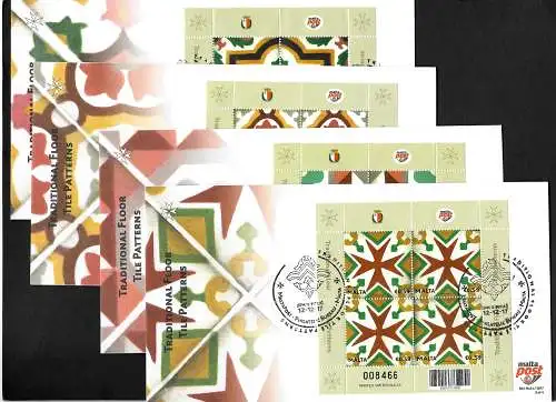 Malta: Traditionelle Bodenfliesen, 4 Blöcke, FDC