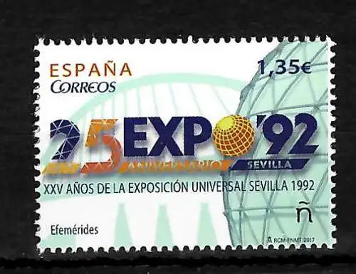 Spanien 2017: Expo 92, 25 Jahre, postfrisch