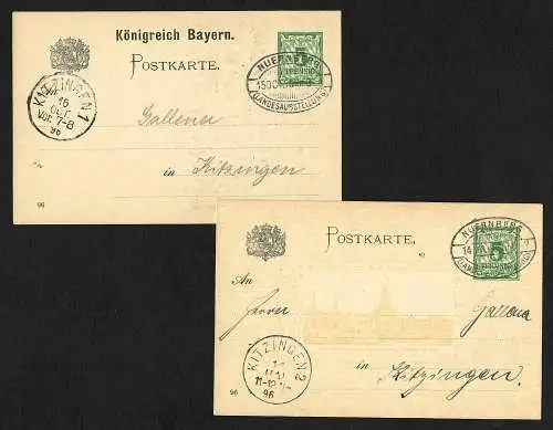 Bayern: 2x Sonderpostkarte Bayrische Lndes- und Gewerbeausstellung 1896