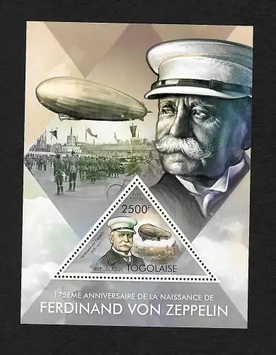 Togo: Ferndinand von Zeppelin, 175. Geburtstag, postfrisch