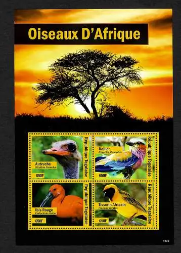 Togo: Oiseaux d' Afrique, Vögel von Afrika, Strauss, Ibis, tisserin, Rollier **