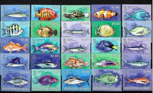 Solomon Inseln 2013: Fische, 25 Briefmarken, postfrisch