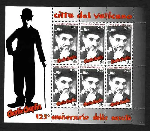 Vatikan 2014: Charlie Chaplin, 125. Geburtstag, postfrisch