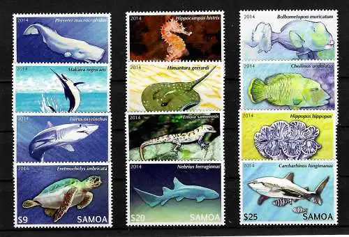 Samoa 2014: Gefährdete Tierarten, Fische, Haie, Wale, ... postfrisch