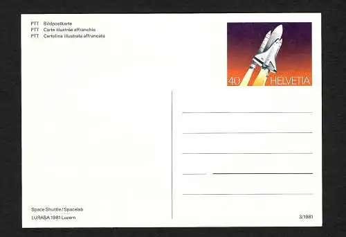 Schweiz: Bildpostkarte Space Shuttle, Spacelab, LURABA 1981, Luzern