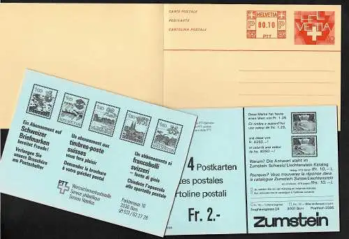 Schweiz: Postkartenheftchen, 4x Postkarten ungebraucht