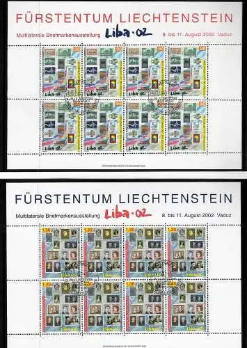 Liechtenstein: Liba 2002, Briefmarken Faltblatt mit 2x Kleinbogen, gestempelt