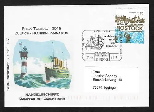 Bund: Briefmarkenausstellung Zülpich 2018, Handelsschiffe Dampfer, Leuchtturm