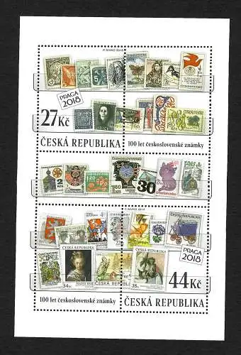 Tschechische Republik 2018: Praga 2018, 100 Jahre Briefmarken, postfrisch