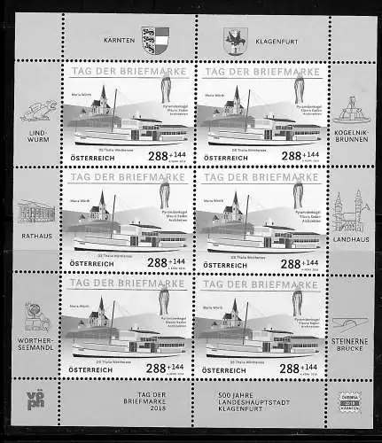 Österreich 2018: Tag der Briefmarke, Kleinbogen Schwarzdruck gezähnt postfrisch