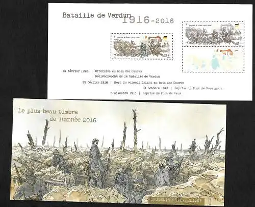 Frankreich : Bataille de Verdun 1916-2016, postfrischer Block, Druckphasen