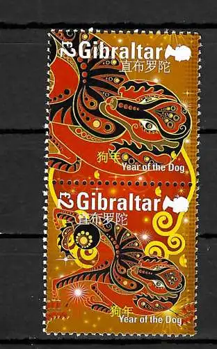 Gibraltar: 2018 Year of the dog, Jahr des Hundes, postfrisch