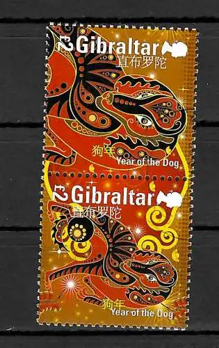 Gibraltar: 2018 Year of the dog, Jahr des Hundes, gestempelt