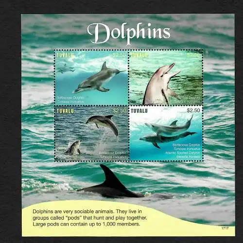 Tuvalu: Delphine - Bottlenose Dolphin, postfrisch