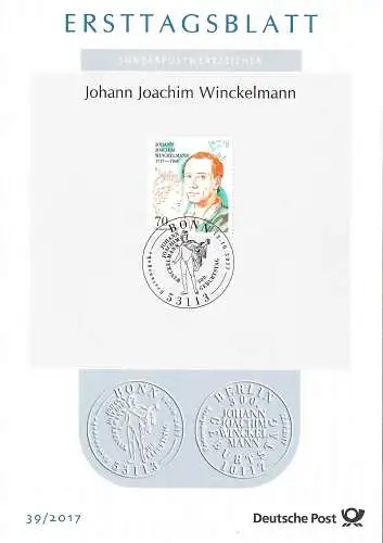 Bund: Ersttagsblatt 39/2017: Johann Joachim Winckelmann