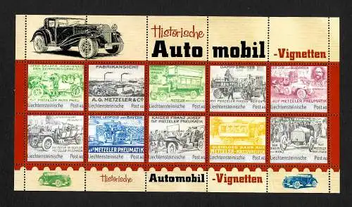 Liechtenstein: Historische Automobil-Vignetten, postfrischer Kleinbogen