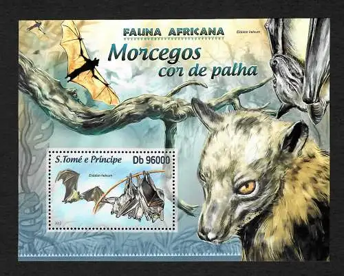 S. Tomé e Principe: Fauna Africana Morcegos cor de palha, Fledermus, postfrisch