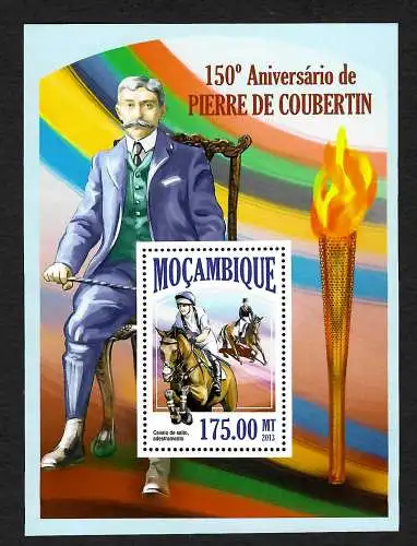 Mocambique 2013: 150 Geburtstag von Pierre de Coubertin, Pferde