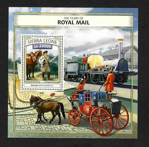 Sierra Leone 2016: 500 years of Royal mail, Train, Pferd, ..