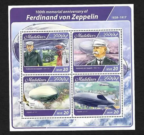 Malediven 2017 Zeppelin LZ-127, 100th memorial anniversary of Ferdinand Zeppelin