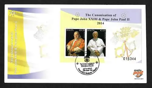 Malta 2014: The Canonisation of Pope John XXIII, & Pope John Paul II, FDC