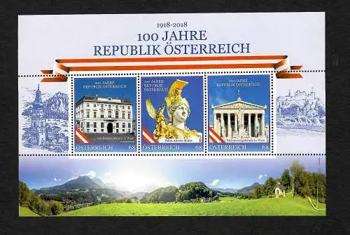 Österreich: 100 Jahre Republik Österreich, 1918-2018, postfrisch, **