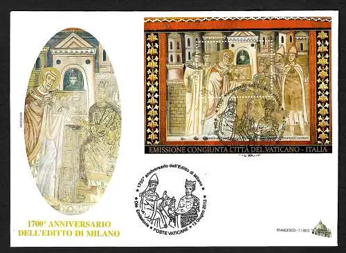 Italien: 1700 Jahre Mailänder Edikt 2013, FDC