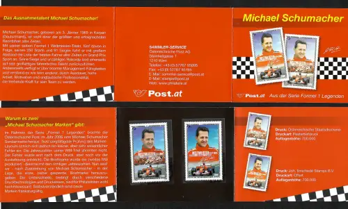 Österreich: Briefmarken-Heftchen Michael Schumacher, postfrisch