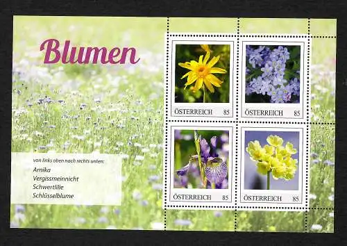 Österreich: Blumen - Arnika, Vergissmeinnicht, Schwertlilie, Schlüsselblume, **