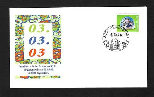 Schweiz Jegenstorf 2003: 3.3.03 - Schnapszahl Beleg, gestempelt