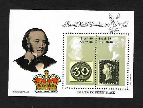 Brasilien 1990: Stamp World London, Pro Brasiliana, 150 years Penny Black, mnh