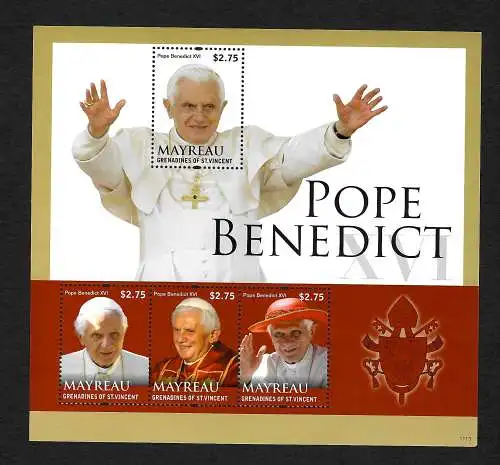 Grenadines of St. Vincent: Pope Benedict XVI, postfrisch, mnh