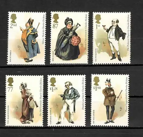 GB:  #3272-77, Charles Dickens, 200th Birth Anniversary, Block mnh
