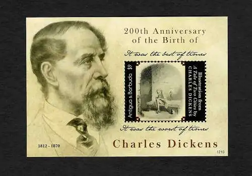 Antigua&Barbuda 2012:  Charles Dickens, #5029, Block #9, mnh