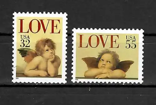 USA: 2x Engel - Gruss-Briefmarken, LOVE, mnh