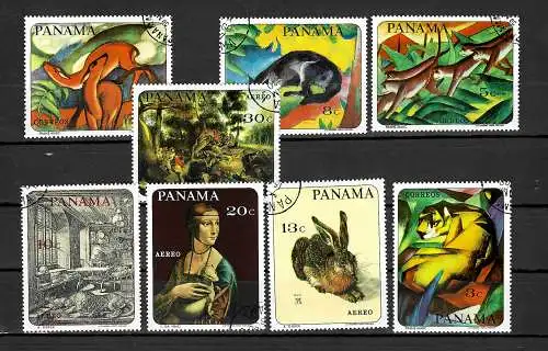 Panama: verschiedene Gemälde: Dürer, Franz Marc, Da Vinci, gestempelt