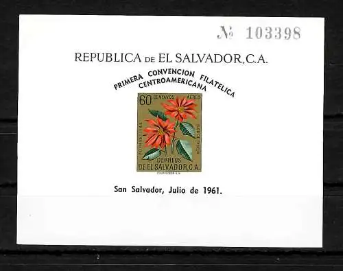 El Salvador 1961: 90. Todestag von Gerardo Barrios Primera Convencion Filatelica