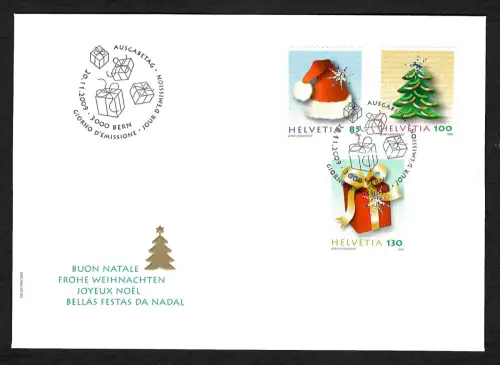 Schweiz: Weihnachten 2009, Buon natale, Joyeux Noel, Merry Christmals, FDC