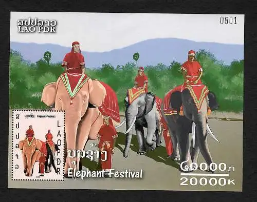 Laos  2008: Festival der Elefanten, Elephant, Block mnh, postfrisch