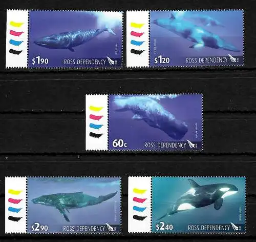 Ross Dependency 2010: Wale, whales - 5x Briefmarken, postfrisch, mnh