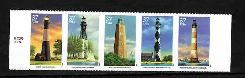 USA 2003: Lighthouse, Leuchttürme an der Ostküste, #3746-50, postfrisch, mnh