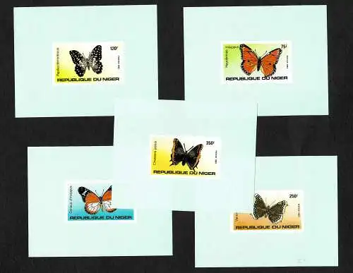 Niger: Schmetterlinge, butterfly, Papillion, 5x Luxus-Blöcke, postfrisch