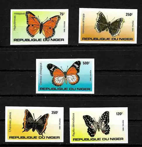 Niger: Schmetterlinge, butterfly, Papillion, 5x Briefmarken ungezähnt postfrisch