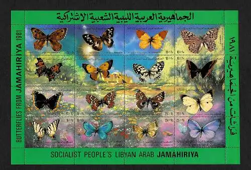 Libyen 1981: Schmetterlinge, butterfly, Papillion, Block, postfrisch