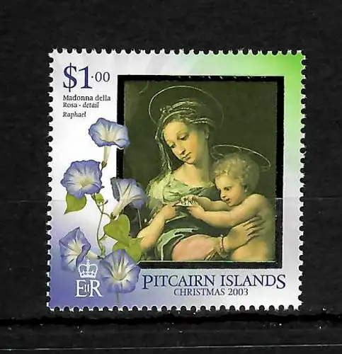 Pitcarin Islands: Christmas 2003, Weihnachten, Madonna della Rosa, Raphael, mnh