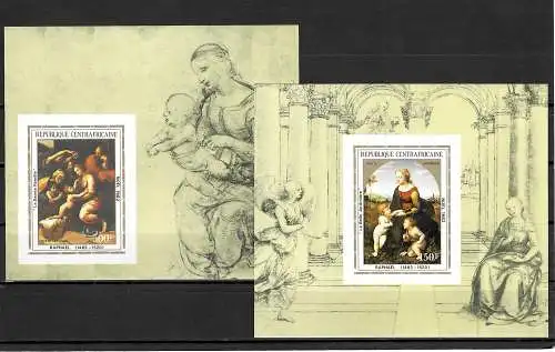 Zentralafrika 1982: La Sainte Familie, Raphael, Noel, 2x Block postfrisch