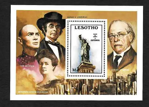 Lesotho: 100 Jahre Freiheitsstatue, ,Centennial Statue of Liberty, postfrisch