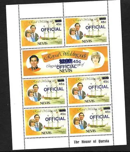 Nevis 1981: Royal Wedding Charles & Diana, Block with ships, mnh