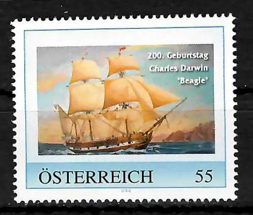 Österreich: Meine Marke - 200. Geburtstag Charles Darwin, Beagle, postfrisch